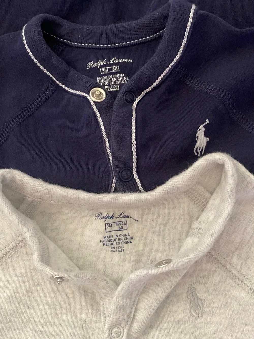 Ralph Lauren Navy & Light Gray Baby Footed One-Piece Set